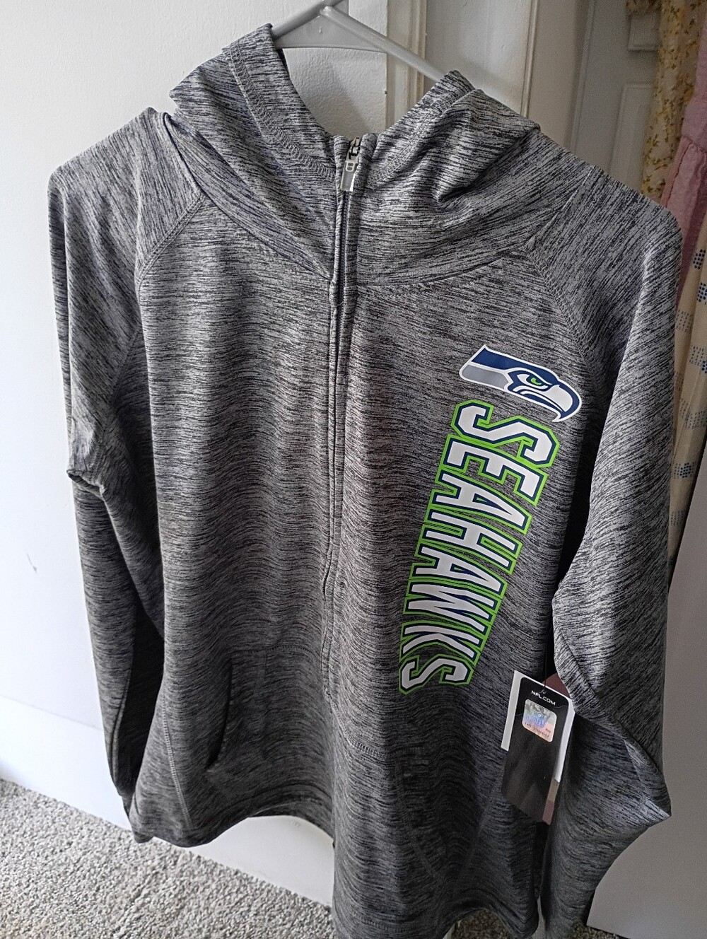 NWT NFL Seattle Seahawks Gray Hoodie with Blue and Neon Green AccentsNWT